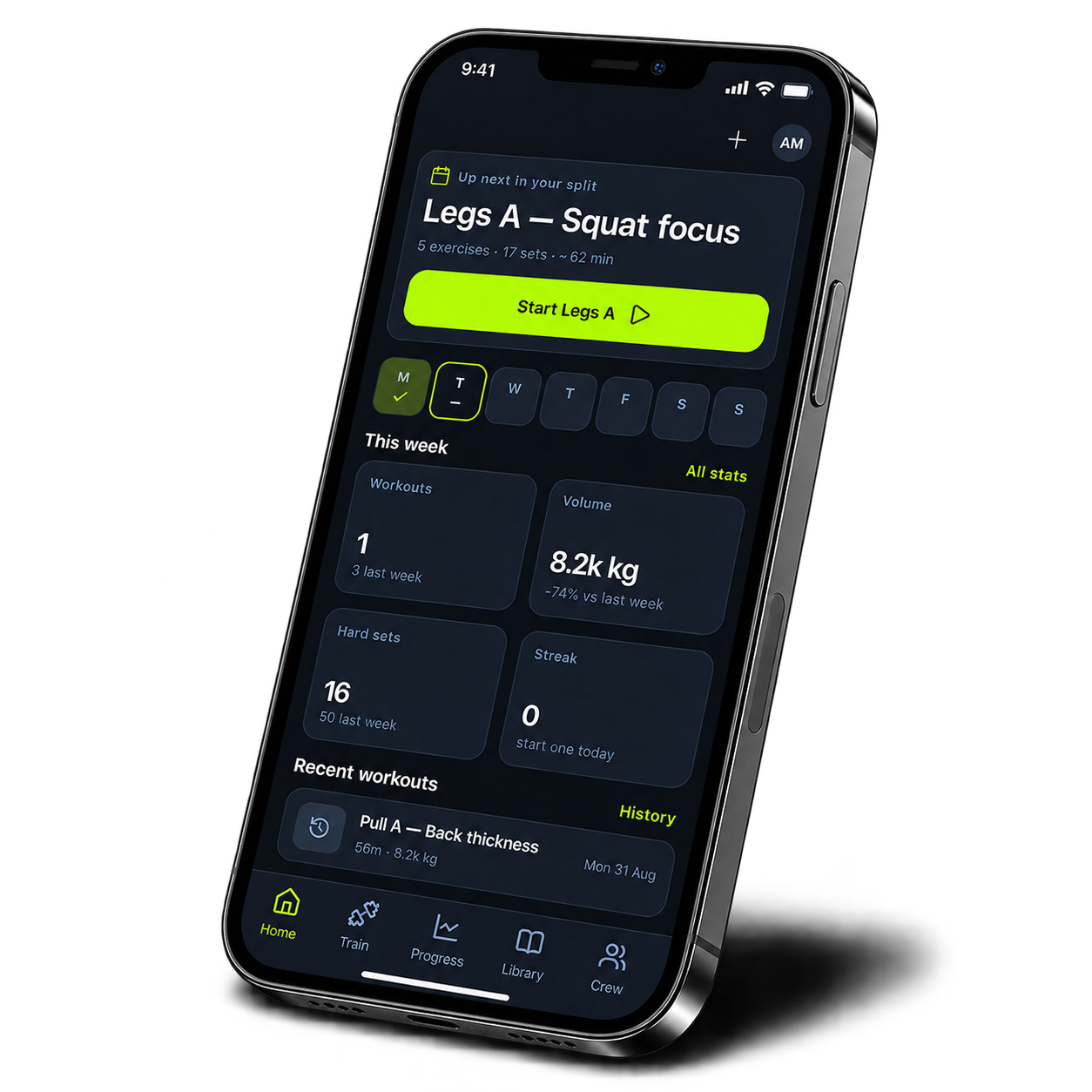 LiftLogs app home screen